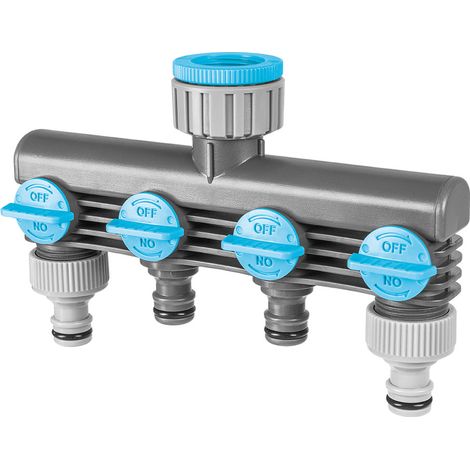 Distribuidor de 4 vías con válvulas para grifo de rosca cellpro 6 bar, ¾ pulg y 1 pulg, blister (1/2)