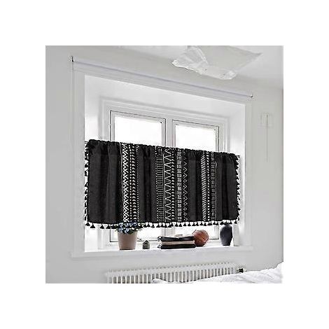 Boho-Gardinen mit Quasten, multifunktionale Fensterdekoration für die Küche (150 x 45 cm)