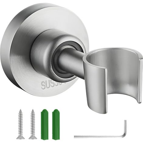 Support mural pour pommeau de douche, support de douchette à main en acier inoxydable 304, support de douchette réglable, finition argent brossé, rotule pivotante à 360°, compatible avec les pommeaux (1/4)