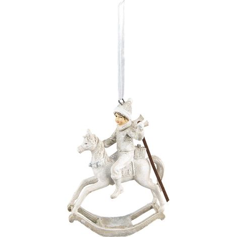 Suspension de Noël Cheval à Bascule Décoration à Suspendre en Plastique Beige 20 cm - PANGIVO (1/2)