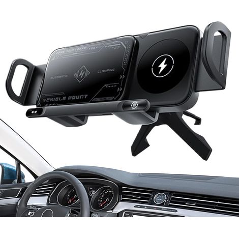 Support de chargeur de voiture sans fil pour tableau de bord 15 W double bobine sans fil pliable pour grille d'aération, tableau de bord, console centrale (1/5)