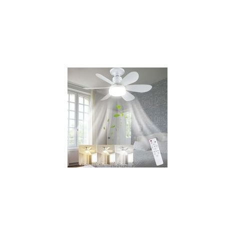 Ventilateur de Plafond avec Lumière et Telmmande, 52CM 40W Petit Dimmable Ventilateur Plafond LED avec Douille E27, 6 Pales,3 Vitesses,Timing (1/4)