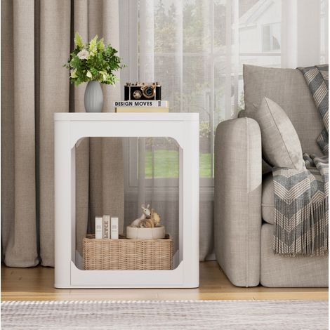 Tables d’appoint lot de 2 en MDF blanc, 50 x 40 x 60 cm, 2 niveaux, style moderne (1/5)