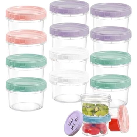 20 pièces petits contenants alimentaires 200ml, bols deli réutilisables en plastique empilables avec couvercles étanches colorés - Compatibles lave-vaisselle, micro-ondes et congélateur (Rose/Violet/V