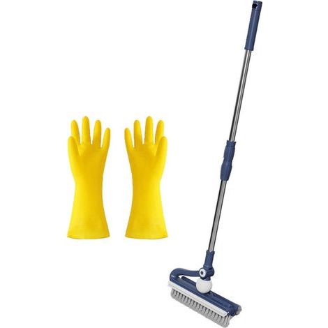 Productos de limpieza - Cepillo para suelos de baño/Azul nórdico [Cepillo multifuncional para suelos con soporte] 1 + Guantes de látex Oxford/Paquete de 1 par grueso (1/4)