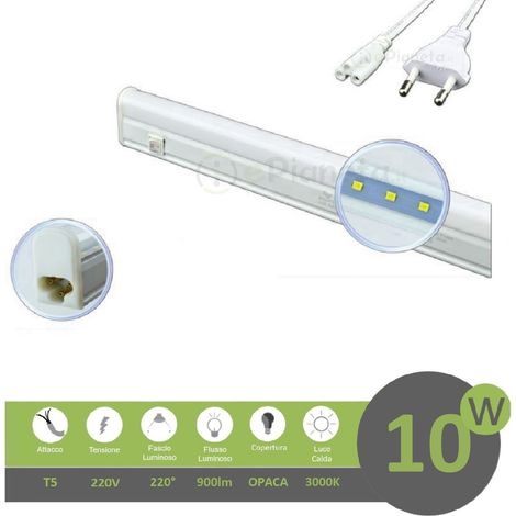 Barra led T5 10w 60cm sottopensile 220V lampada cucina con interruttore collegabile in serie luce calda