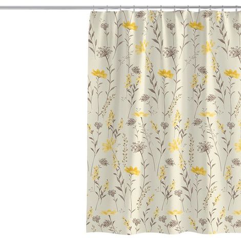 Anti Schimmel Duschvorhang Polyester Wasserdicht Gelb Inkl. Ringe 180 x 200 cm Pflanzenmuster (1/5)
