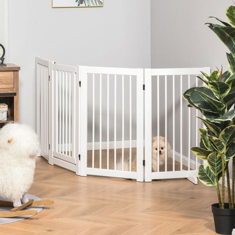 Barre de sécurité chien pliable bois escalier porte 204x36x75 cm Blanc