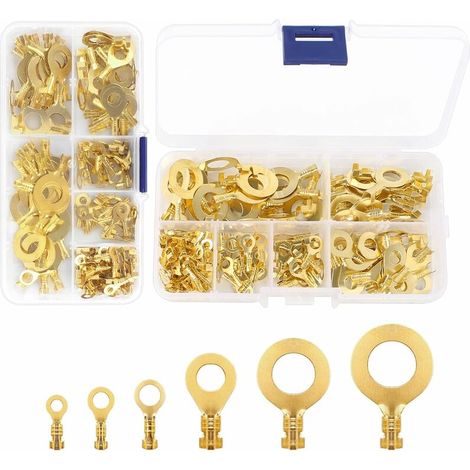 300 Pcs Kit de Bornes Cosses Electrique Bornes à Anneaux en Cuivre Cosse à Sertir Connecteur à Anneaux M3 M4 M5 M6 M8 M9 M10 Connecteur à Sertir de Câble Assortiment pour Moto Voiture Modélis