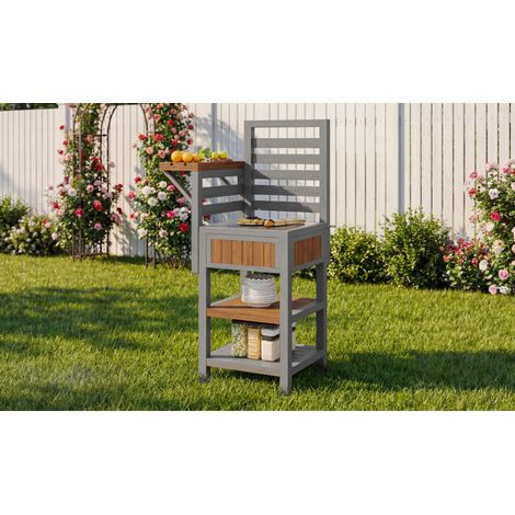 Gartenschrank 74x54x149 cm naturfarben Massivholz mit Edelstahl-Arbeitsplatte und doppellagigem Regal (1/5)