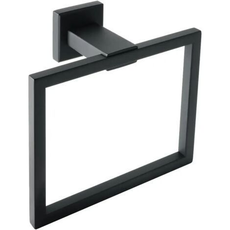 Anneau Porte-Serviettes Murale Support de Serviettes Carré Moderne de Salle de Bain, 16 cm x 15 cm, Finition Noire Mate en Acier Inoxydable (1/4)