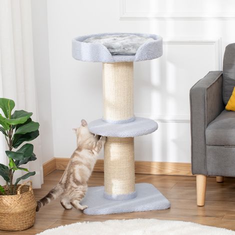 Árbol para gatos con cama, cojín y funda de felpa, poste de cuerda de sisal de Ø16,5 cm, 45x45x91 cm, azul