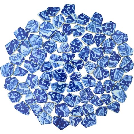 Carreaux de mosaïque irrégulière en porcelaine bleu et blanc, 0,5 kg, fait à la main, salle de bain, salon, cuisine, extérieur (08, taille M) (1/5)