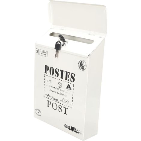 Boîte à Suggestions Style Rétro Blanc Capacité Adaptée pour Courrier en Fer Vintage Murale Serrure pour Bureau ou Maison (1/5)
