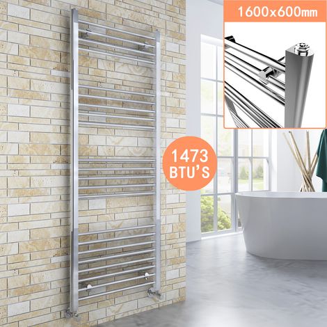 ELEGANT 1600 x 600 mm Straight Towel Rail Radiator Bathroom Heated Towel Radiator + Anthracite Thermostatic Radiator Valves (1/5)