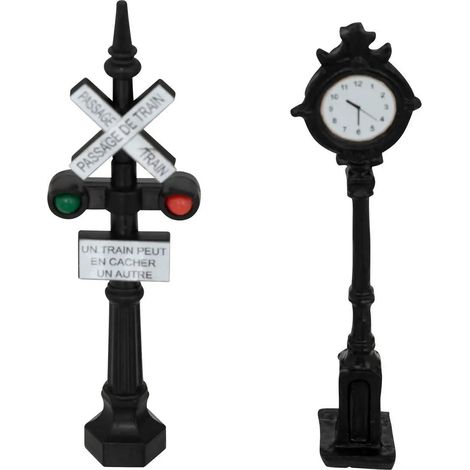 Lot de 2 Accessoires Village de Noël "Signalisation Train" 9cm Multicolore