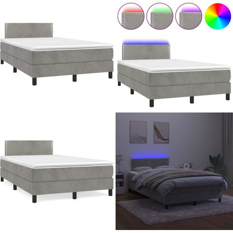 Sommier à lattes de lit avec matelas LED gris clair 120x190 cm - Lit Plateforme - Lit Capitonné - Lit Design - Lit Moderne - Lit Velours - Home & Living (1/5)
