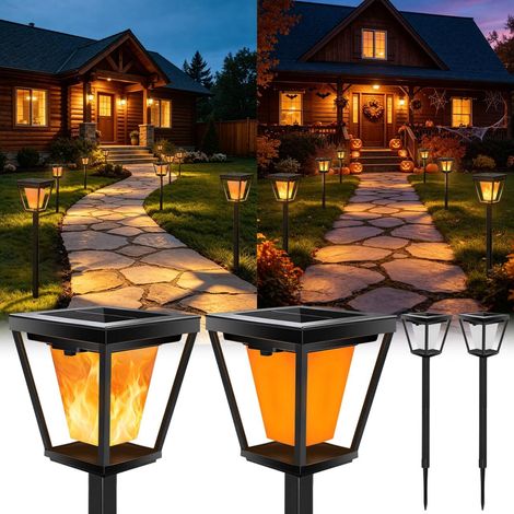 Lot de 4 Lampes Solaires Extérieures Effet Flamme IP65 Sans Fil (1/5)