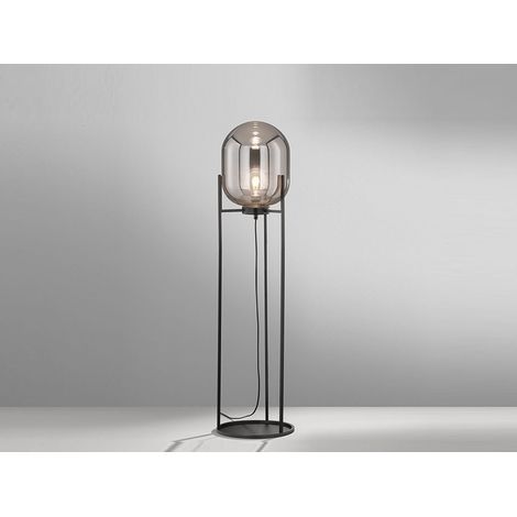 Kleine Stehlampe REGI Tripod mit Rauchglas Glaskugel - Höhe 110cm (1/5)