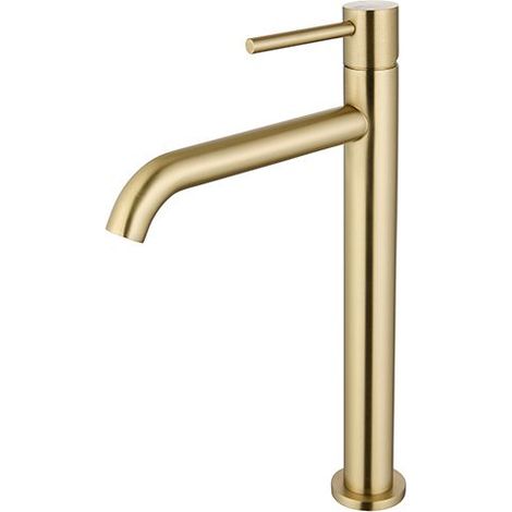 Edouard Rousseau - Mitigeur Lavabo Haut SCRIPY - Bec Élevé pour Vasque à poser - Aérateur Économie d’Eau - Laiton Champagne (1/3)