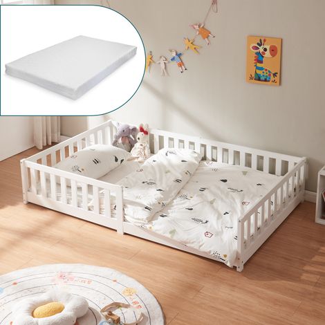 Letto Montessori per Cameretta Tanna in Legno di Pino con Materasso a Schiuma Fredda 120 x 200 cm - Bianco [en.casa] (1/5)