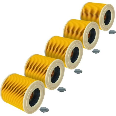 5x filtre plissé compatible avec Kärcher A 2254 Me A 2534 pt, A 2554 Me, A 2604, A 2654 Me, A 2656 X Plus, SE 4001, SE 4002 aspirateur - jaune (1/5)