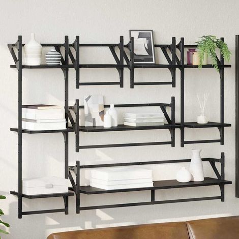 Wall Shelf Set 6 pcs Black Oak 100 x 25 x 30 cm Engineered Wood vidaXL (1/5)