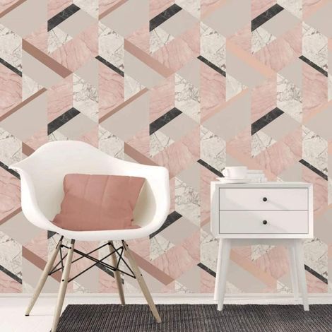 Pink Metallic Rose Gold Marble Effect Geometric Wallpaper Luxury Fine Decor (1/4)