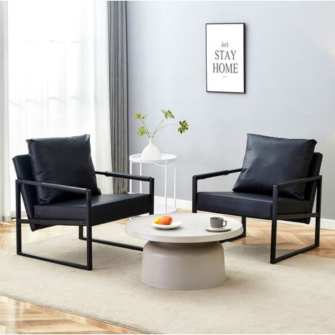 Fauteuil de lecture noir en métal et PU, fauteuil relax 1 place pour salon, chambre, bureau, REDOM (1/5)
