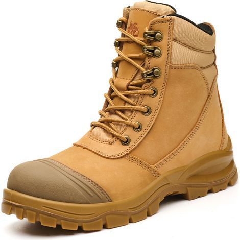 Chaussures de sécurité haut de gamme, taille 44, en cuir de vachette pleine fleur, montantes, avec fermeture éclair latérale, anti-écrasement, anti-perforation, antidérapantes et résistantes à l'usure (1/5)
