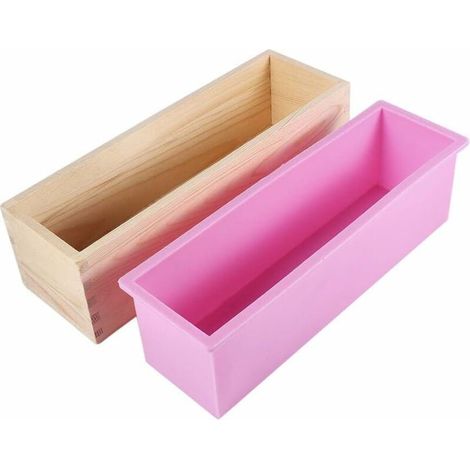 Silicone Liner Soap Moule Avec Bote En Bois Rectangle Savon Moule DIY Faire Outil Bougies Cake Bake Moule (1/5)