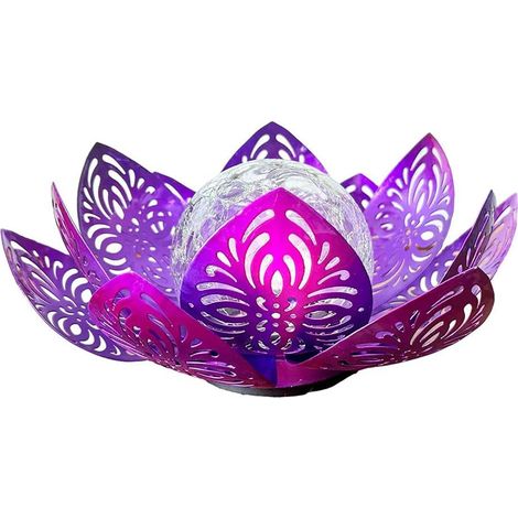 Solar-Lotus-Licht für den Außenbereich, wasserdicht, mit Crackle-Glaskugel, Solar-Gartenlicht, Lotusblütenform, warmweiß, Crackle-Glaskugel, dekorativ