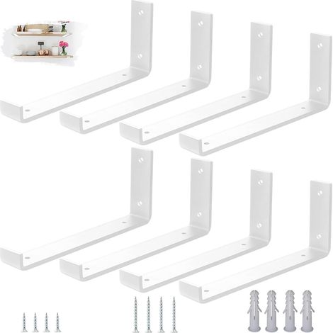 Lot de 8 - Equerre Etagere Murale - Support Acier - Charge Lourde 45kg - Rebord Anti-Glissement - Intérieur Garage Bureau - Blanc - 30cm (1/5)