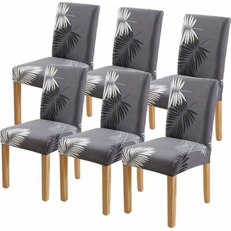 6Pcs Housse de Chaise Extensible pour Salle à Manger Protection de Chaise Imprimée Maison Hôtel Mariage Réunion (Gris) (1/5)