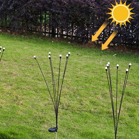 Solarbetriebene Gartenleuchte, Hofleuchte, windbetriebene LED-Lampe mit Glühwürmcheneffekt, Gartendekoration, festliche Lichterkette, bunte 6-köpfige Schwinglampe (1/5)