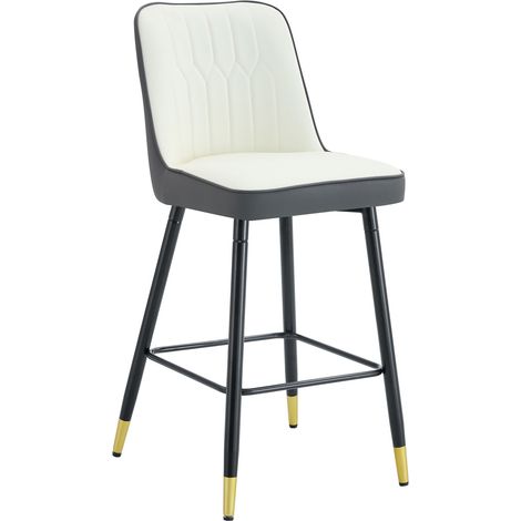 Set di 2 sgabelli da bar da 100 cm, PU bianco e grigio scuro, metallo nero (1/5)