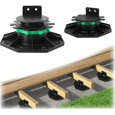 Set of adjustable terrace brackets height adjustable from 40 mm to 60 mm with fixing ring for stability floor joist brackets (1/5)
