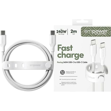 Empower by PanzerGlass Racing 240W USB-C zu USB-C Kabel 2m Silber-Weiß
