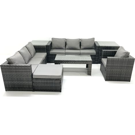 Fimous Salon de jardin Ensemble 8 places avec Dessus en verre Table basse 2 Tables d'appoint (1/5)