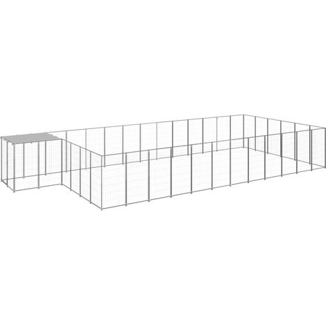 Chenil extérieur cage enclos parc animaux chien argenté 22,99 m² acier