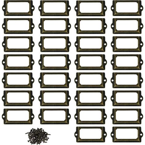 Set di 32 porta etichette in metallo, ideale per etichette di biblioteche, cassetti, armadi e mobili. (1/5)