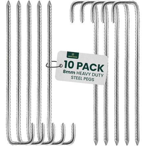 Confezione da 10 pali per recinzione a forma di J in acciaio zincato, 8 mm x 30,5 cm, resistenti alla ruggine, per recinzioni agricole e da giardino. (1/5)