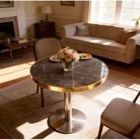 Table d'appoint ronde effet marbre gris MDF OKMYHOME (1/5)