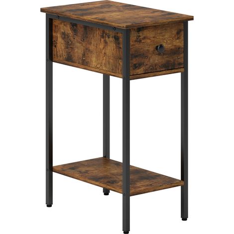 GagaTable d'appoint avec compartiment ouvert et tiroir table de chevet pieds en metal bois marron (1/5)