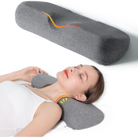 Oreiller cervical pour un sommeil réparateur, oreiller en mousse à mémoire de forme pour soulager les douleurs cervicales, oreiller cervical pour soulager la douleur (gris foncé)-AquaForge