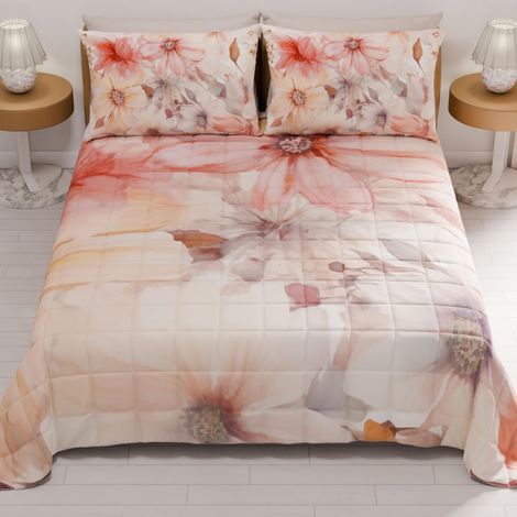 Couvre-lit d'été 260x270 cm 100 g/m² Double Face, Couette légère pour lit Double, Printemps, Modèle Floral 1, 100% Fabriqué en Italie (1/5)