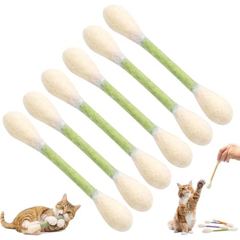 Lot de 6 cotons-tiges pour chat - Jouet interactif avec herbe à chat - Gros bâtonnets en coton - Jouet pour chatons et chats adultes - Vert (1/5)