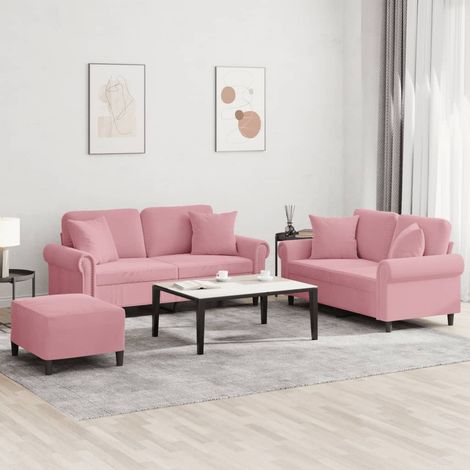 3-tlg. Sofagarnitur mit Kissen Rosa Samt (1/5)