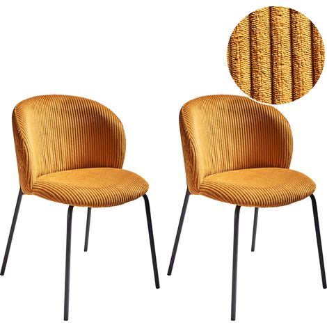 Conjunto de 2 sillas de comedor patas de hierro tapicería de pana con respaldo redondeado naranja Miles (1/5)