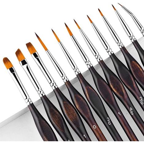 Set di 11 pennelli di alta qualità a punta fine per pittura acrilica, acquerello, pittura ad olio, miniature, modellismo e pittura con i numeri. (1/5)